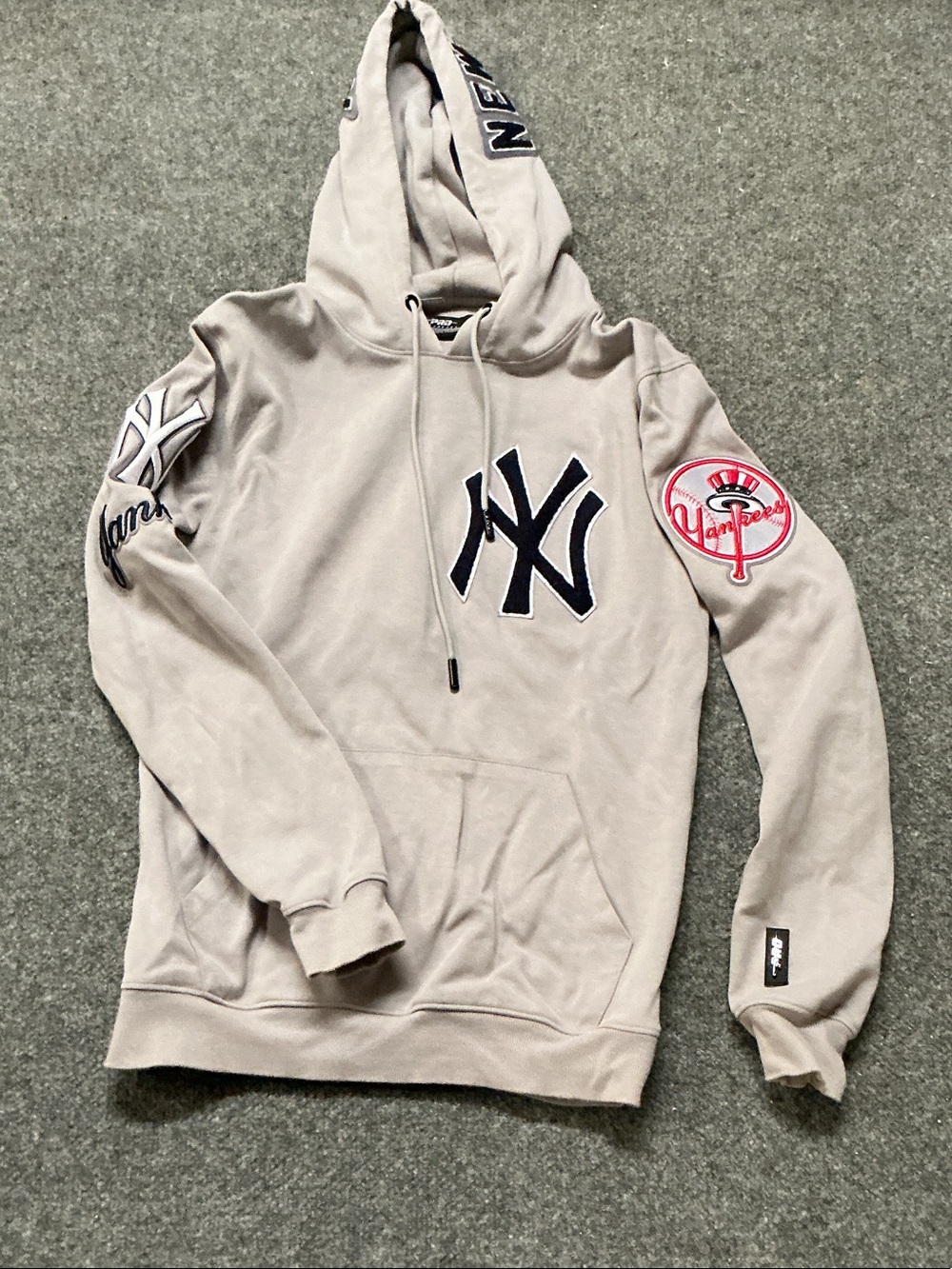 Ras Light Gray Hoodie with Navy NY Patch and Red Sleeve Emblem